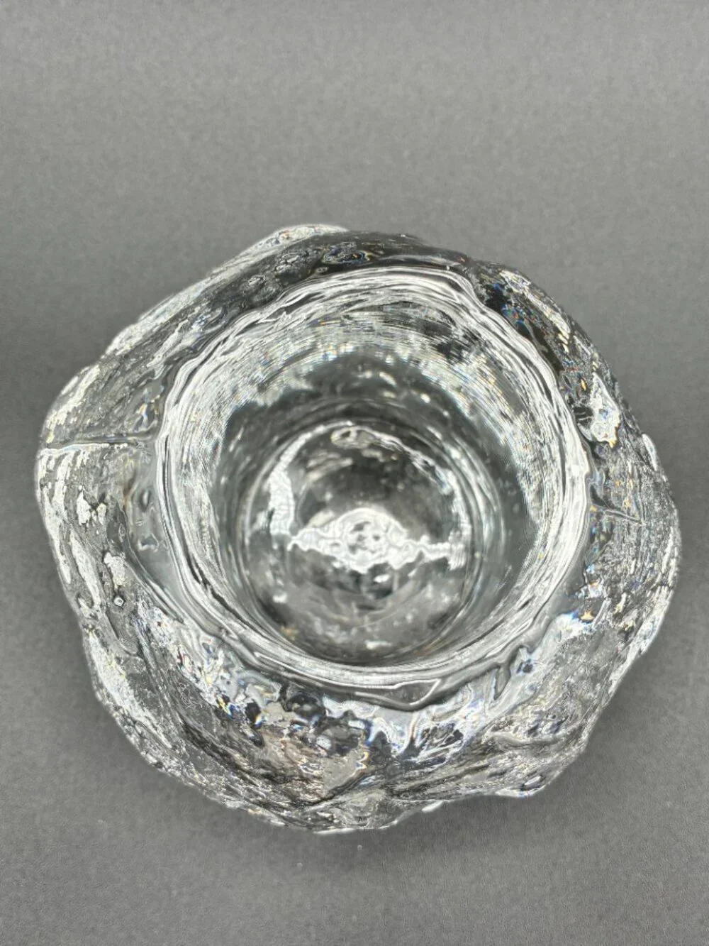 Kosta Boda Crystal Candle Holder Votive Snowball Rock Textured Clear Heavy